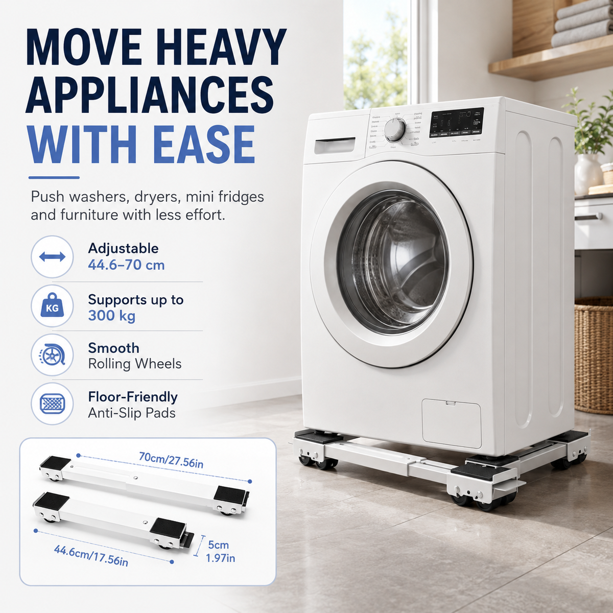 🏆 LIMITED-TIME 50% OFF! 🏠 Shift Heavy Units in Seconds, Zero Floor Damage. Adjustable Length, Non‑Slip Mats.