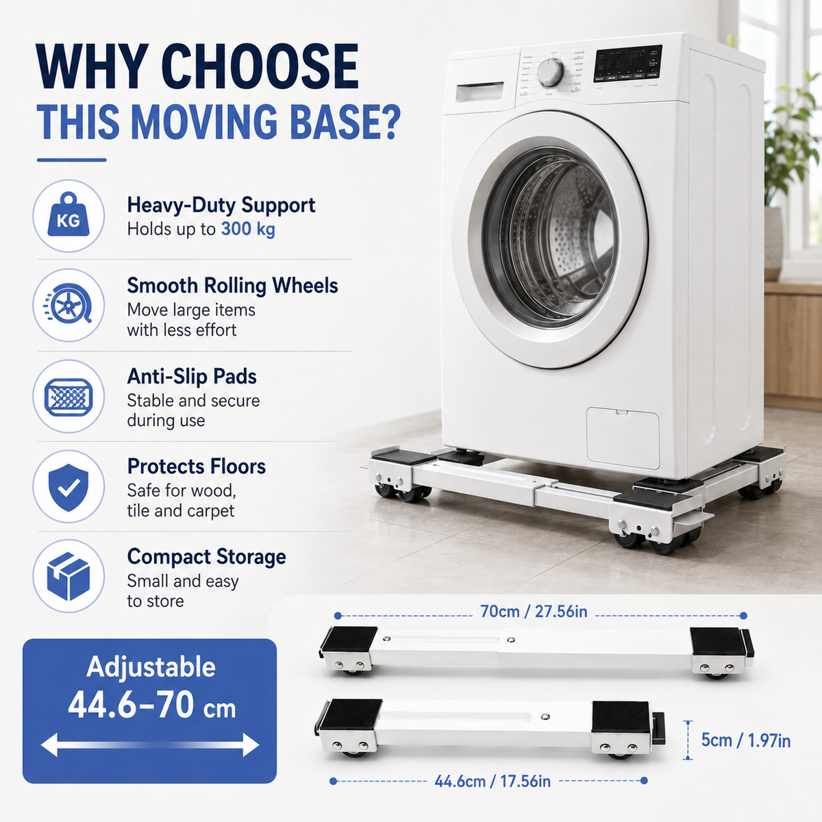 🏆 LIMITED-TIME 50% OFF! 🏠 Shift Heavy Units in Seconds, Zero Floor Damage. Adjustable Length, Non‑Slip Mats.