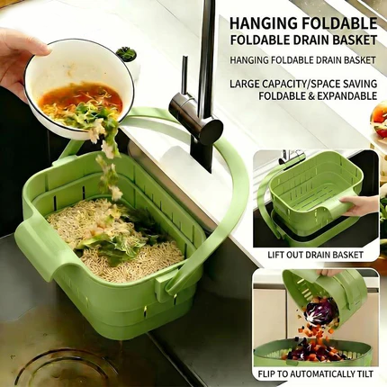 🥦50% OFF!🍅Collapsible Faucet-Hanging Sink Strainer Basket 🧺, Stainless Steel Kitchen Accessories 🍳