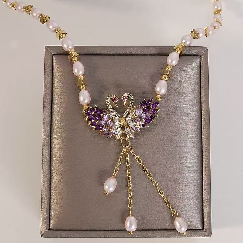 💐50% OFF ! Purple Double Swan Pendant Necklace – Fairy Elegance & Trendy 🦢💜【Limited Offer】