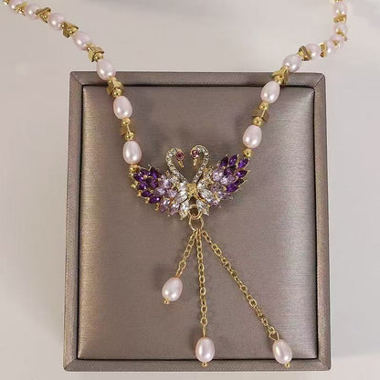 💐50% OFF ! Purple Double Swan Pendant Necklace – Fairy Elegance & Trendy 🦢💜【Limited Offer】