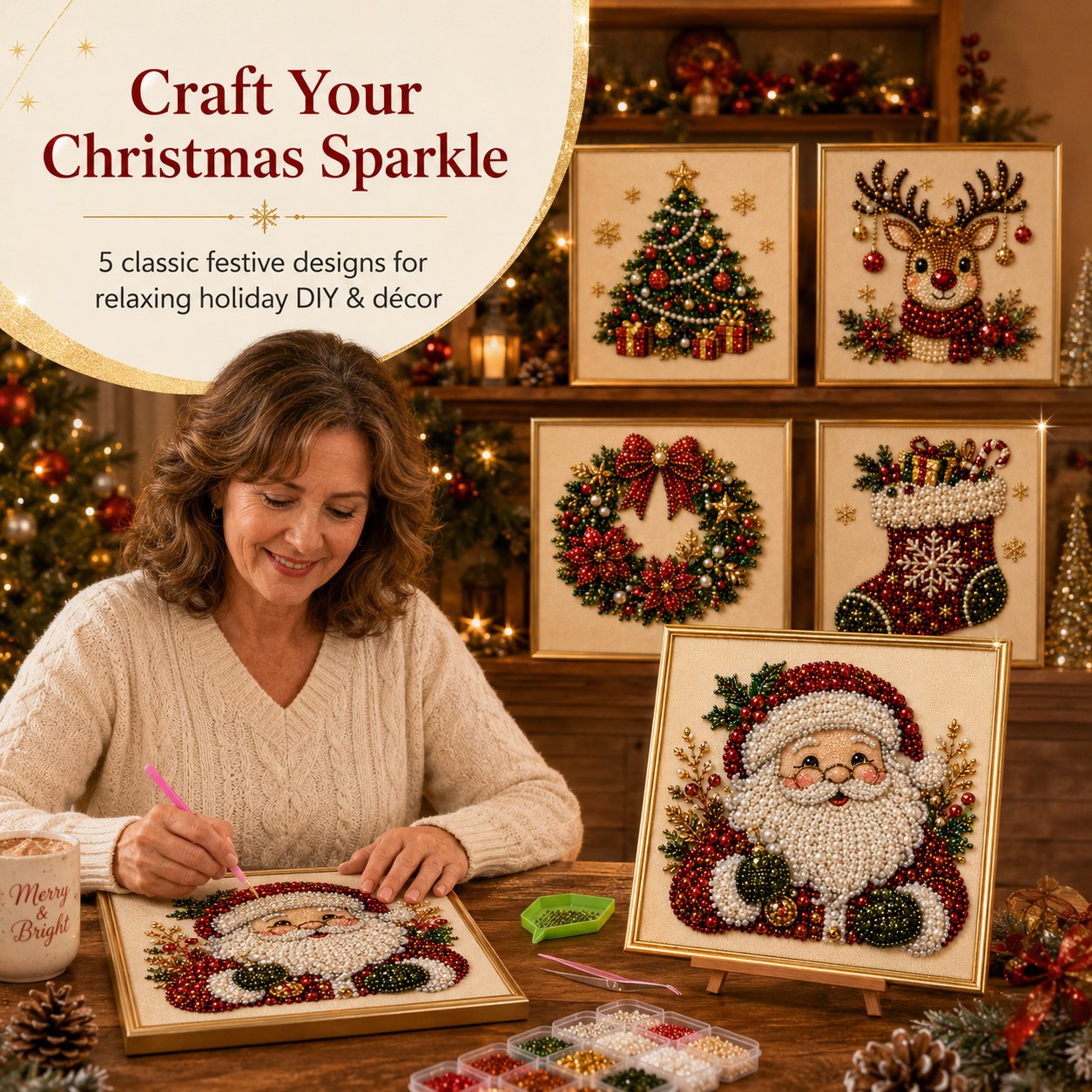 🎄Christmas Pearl Diamond Art Hanging Ornament Kit | Resistant Non-Fading Pearl Beads DIY Handmade Holiday Hanging Decor 🎅💎