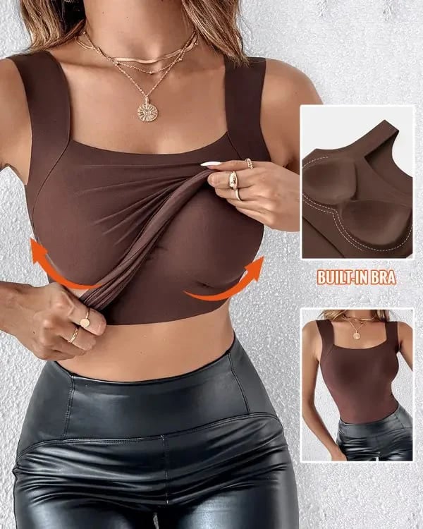 🏆Last Day Special Price ￡8.99!!💐⏰Women’s U-Neck Tank with Built-In Bra – Warm, Supportive & Braless Comfort ❄️❤️