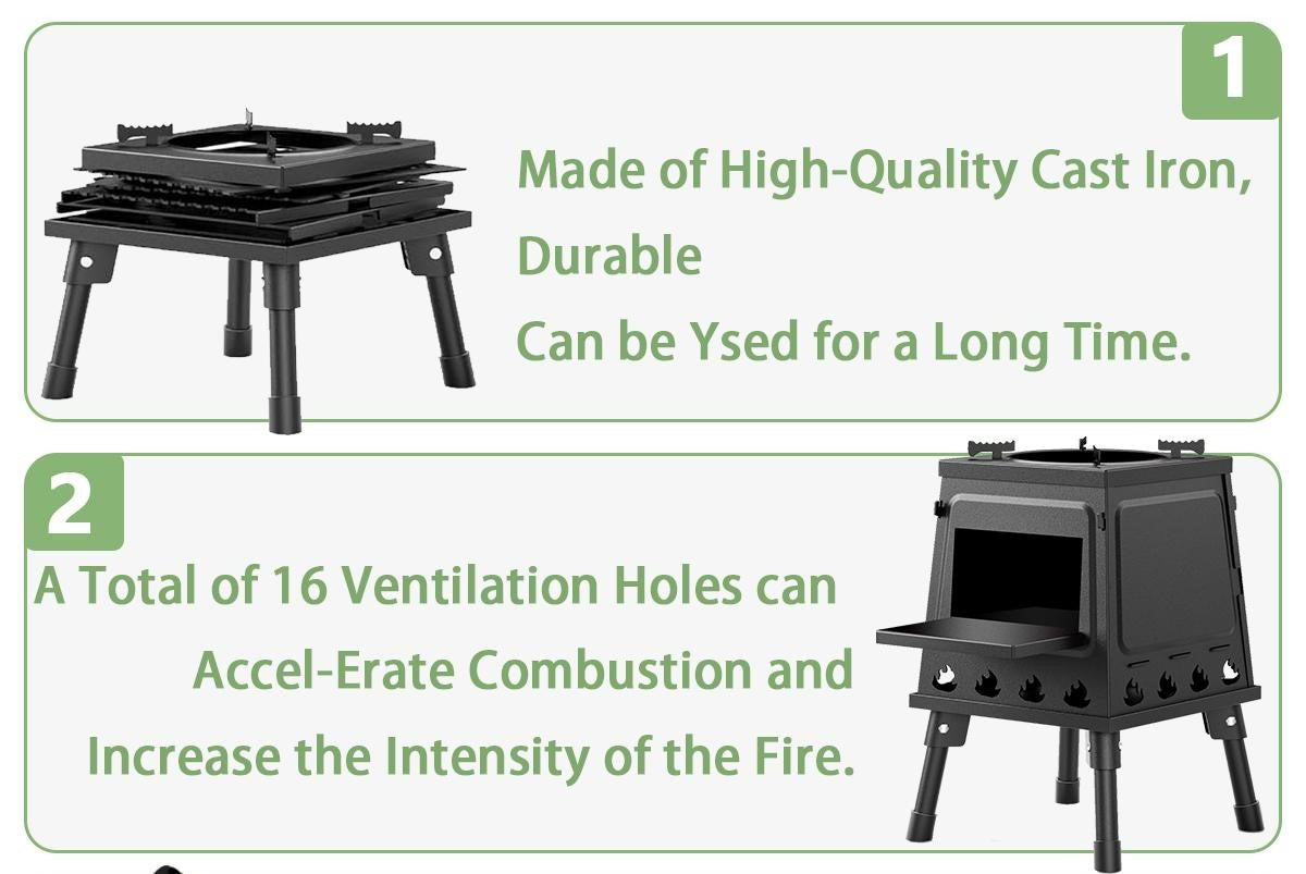 Portable Wood Burning Rocket Stove | 16 Vent Holes Efficient Burn | Outdoor Wood Stove | Foldable Camping Cooker