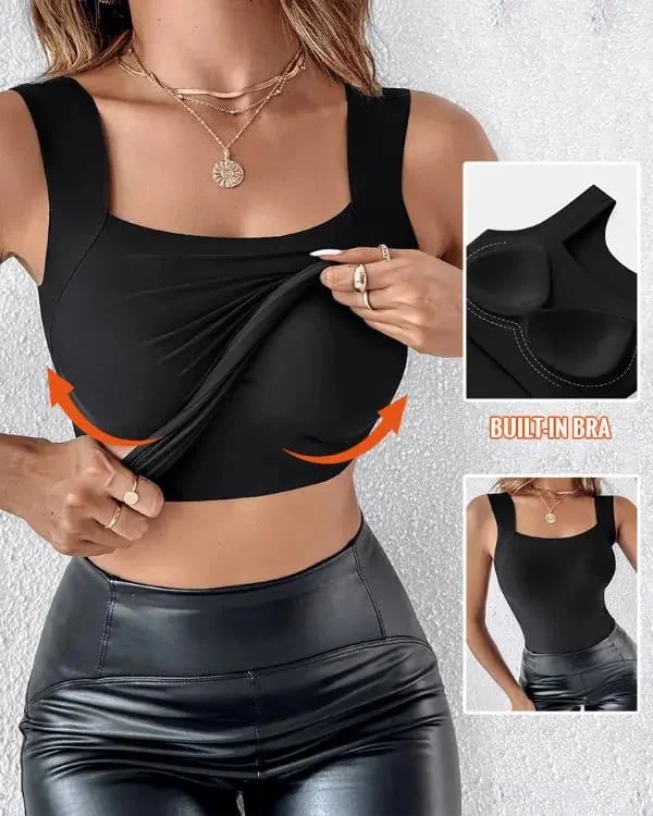 🏆Last Day Special Price ￡8.99!!💐⏰Women’s U-Neck Tank with Built-In Bra – Warm, Supportive & Braless Comfort ❄️❤️