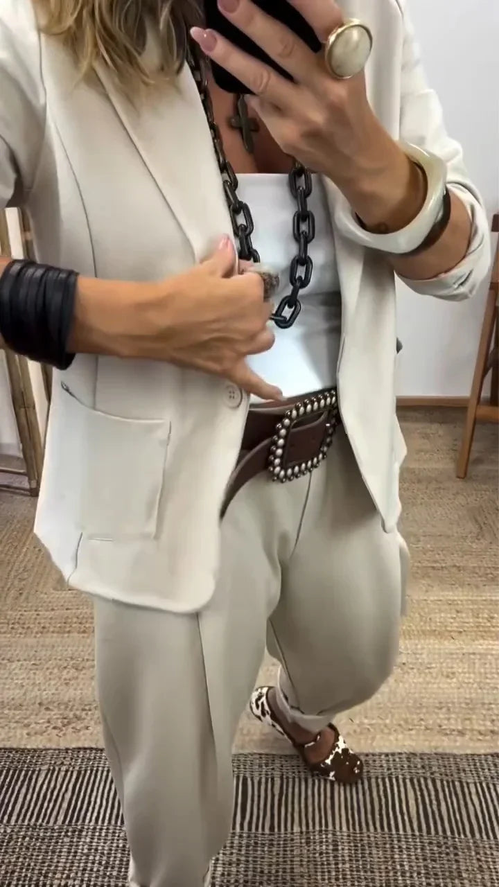 Women Collar Jacket+pants Temperament Commuting Suit