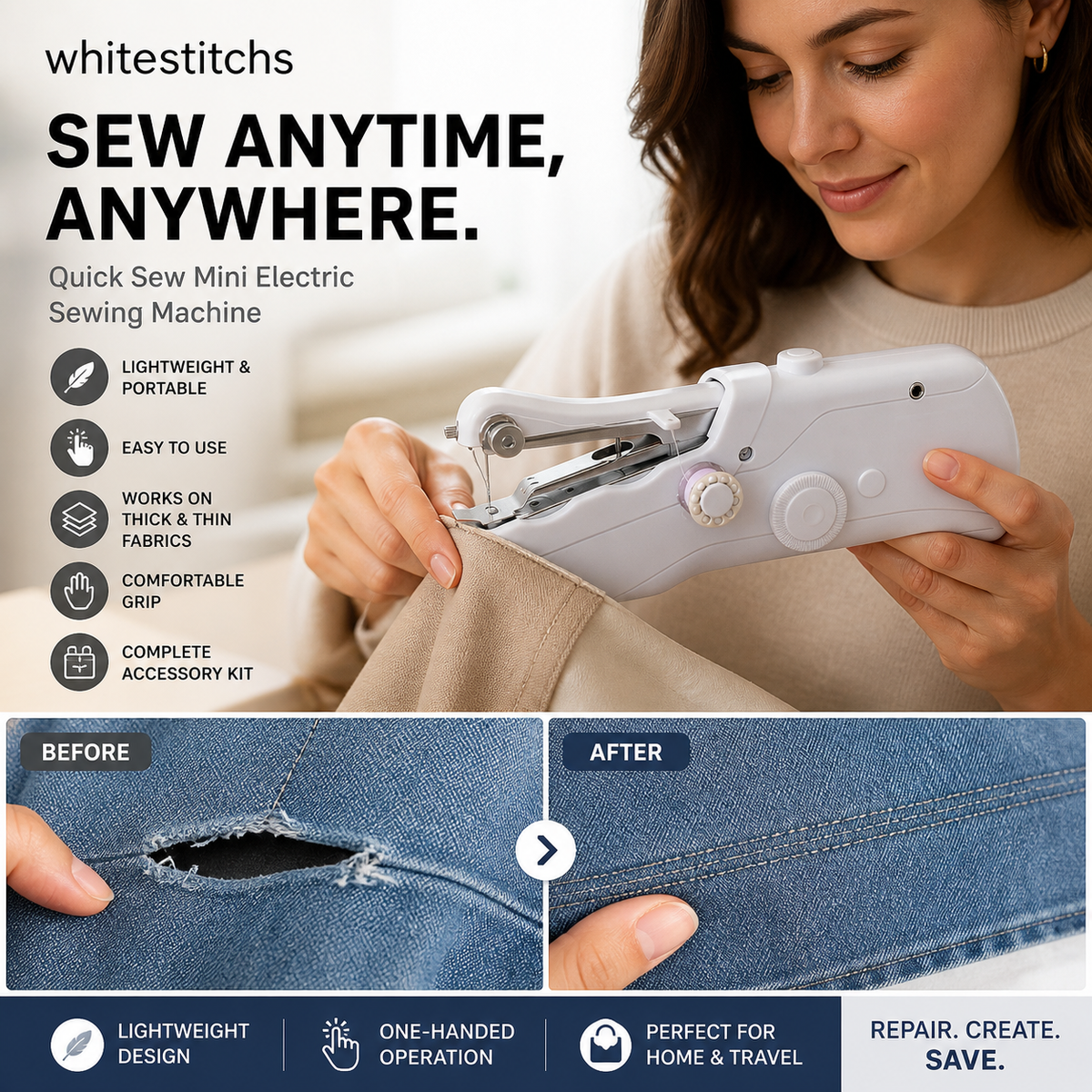 ⏳🔥LIMITED-TIME 50% OFF! ⏰🧵 Mini Electric Sewing Machine – Lightweight, Portable & Easy to Use! ✨