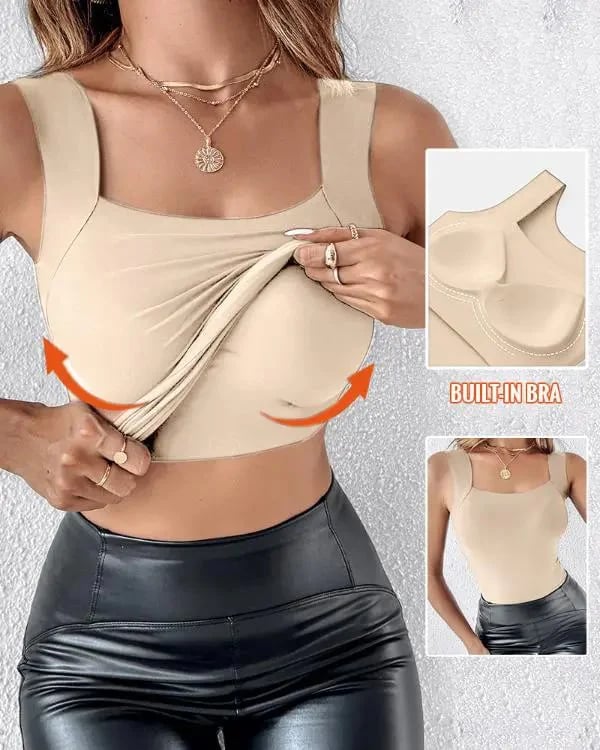 🏆Last Day Special Price ￡8.99!!💐⏰Women’s U-Neck Tank with Built-In Bra – Warm, Supportive & Braless Comfort ❄️❤️