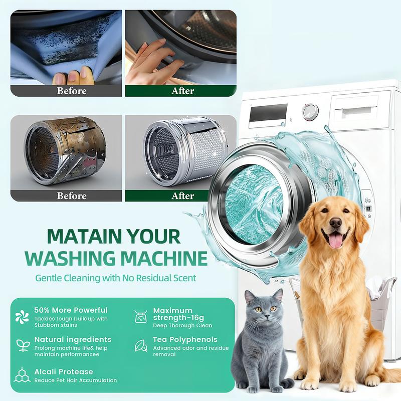 Eco-Friendly Washing Machine Cleaner Fights Pet Odors & Hair Build-Up for Fresh Clean Machines