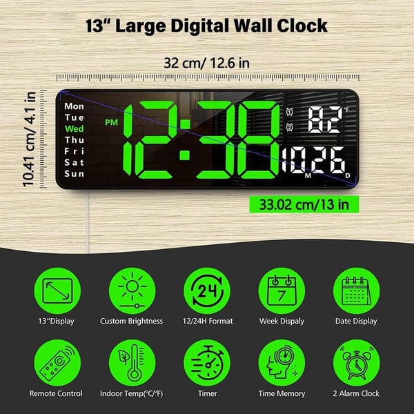 🎁2026 New Arrivals 50% OFF💥16" Large Digital Clock with Temperature, Date, Auto DST, Night Light, Auto Brightness Dimmer