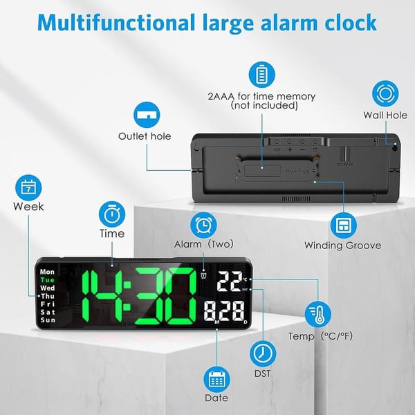 🎉 2026 Sale — Over 31,000 Sold! 💞 16" Large Digital Clock with Temperature, Date, Auto DST, Night Light, Auto Brightness Dimmer