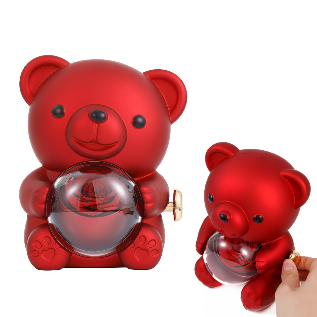 🌹Preserved Roses with Bear-Shaped Jewelry Box - Gift Box (Necklace and Ring Not Included)