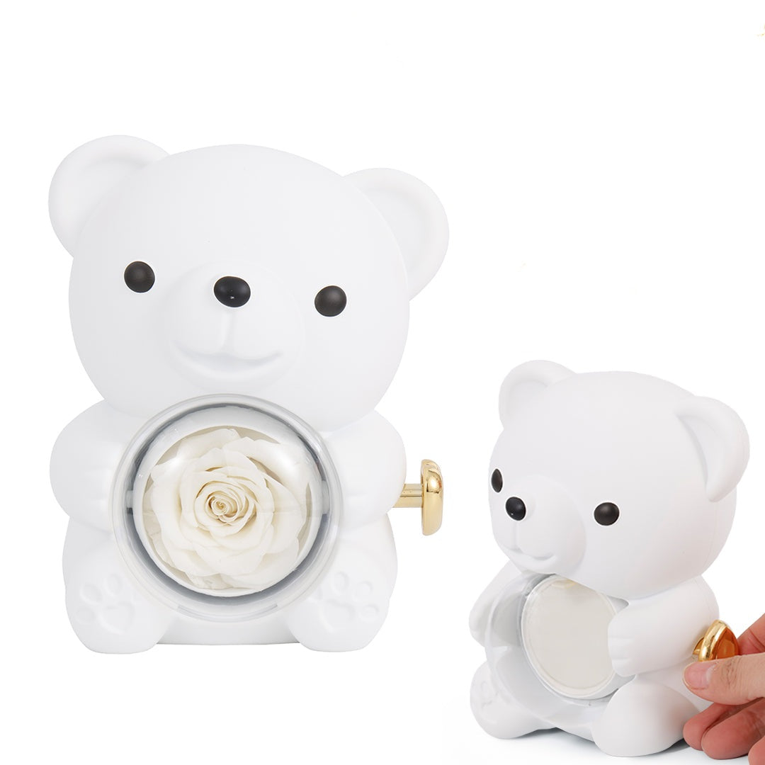 🌹Preserved Roses with Bear-Shaped Jewelry Box - Gift Box (Necklace and Ring Not Included)