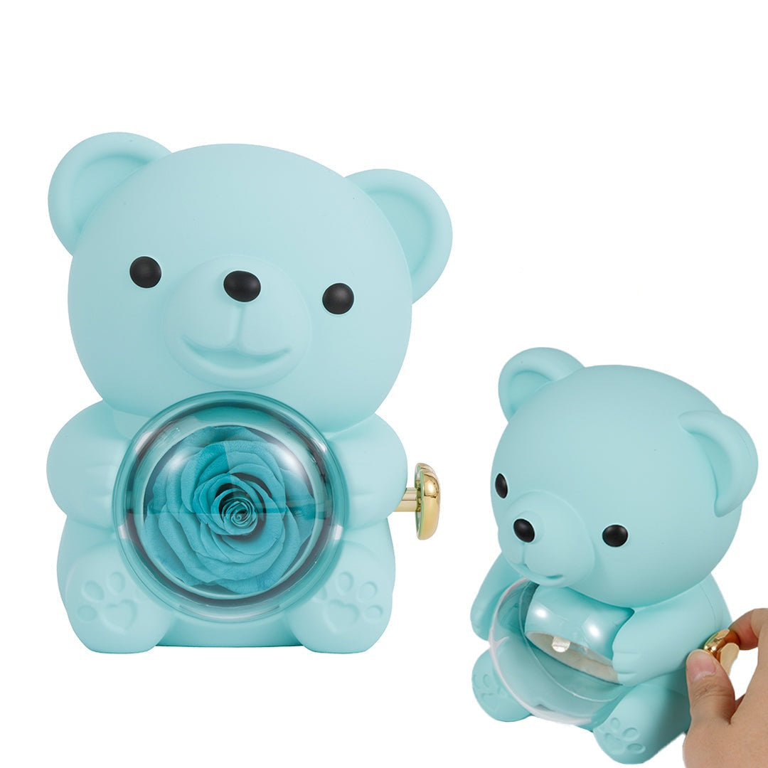 🌹Preserved Roses with Bear-Shaped Jewelry Box - Gift Box (Necklace and Ring Not Included)