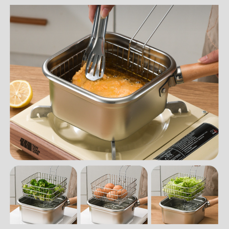 Multifunctional cooking set for frying: deep fryer, hob, fresh food storage and vegetable washing