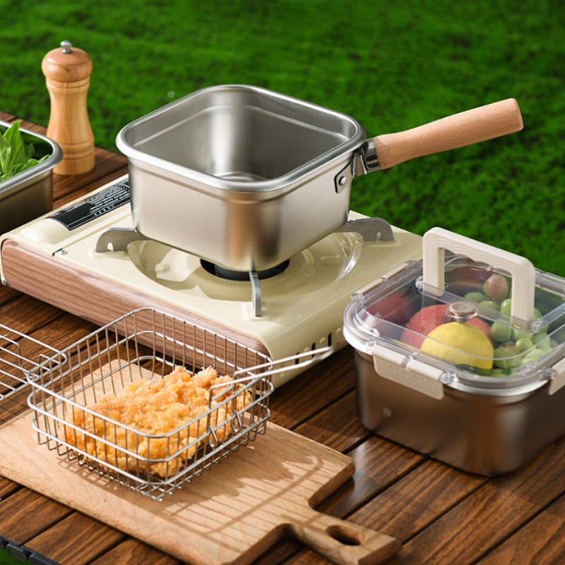 Multifunctional cooking set for frying: deep fryer, hob, fresh food storage and vegetable washing