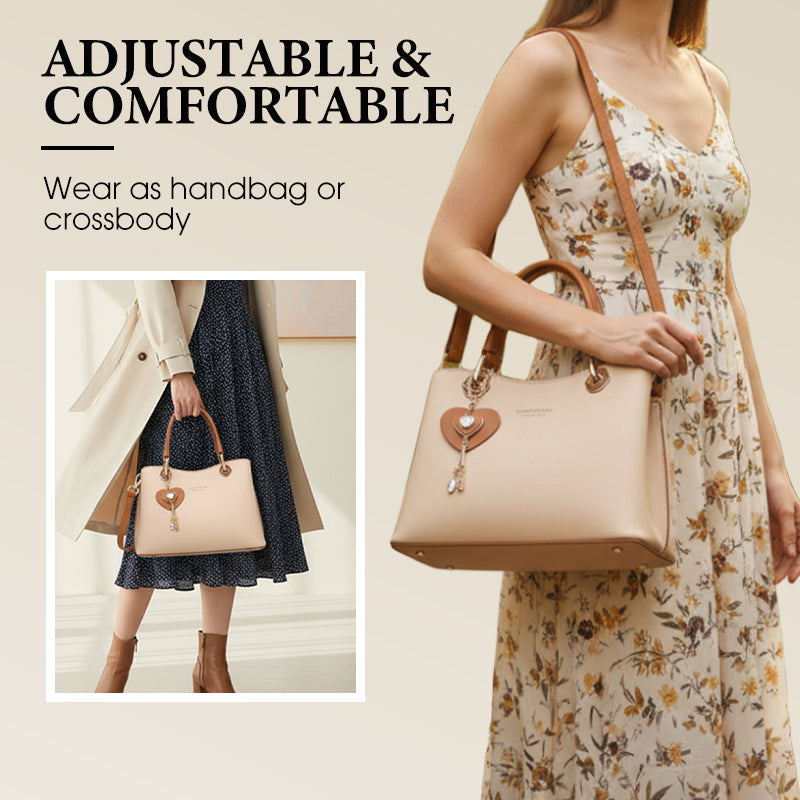 👜 LIMITED-TIME 50% OFF! ✨Elegant Heart Charm Tote Bag | Soft Faux Leather Crossbody with Adjustable Strap | Spacious Women's Shoulder Handbag💖
