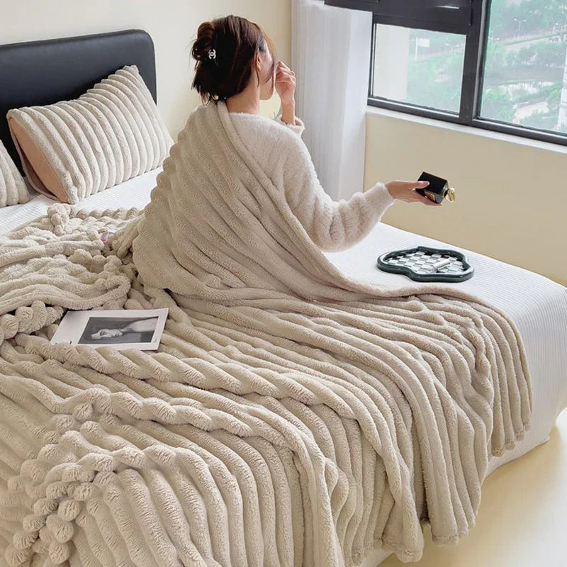 🎁🎁LAST DAY SPECIAL PRICE!🎅Super Soft Fur Ribbed Fleece Throw Blanket⛄🔥
