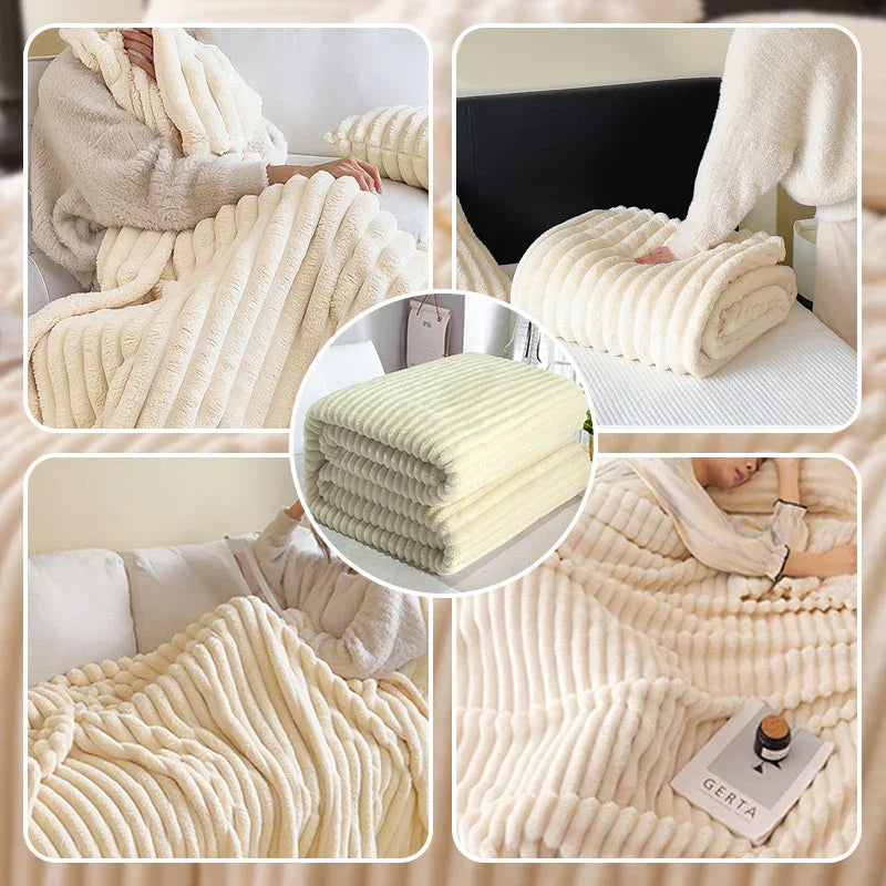 🎁🎁LAST DAY SPECIAL PRICE!🎅Super Soft Fur Ribbed Fleece Throw Blanket⛄🔥