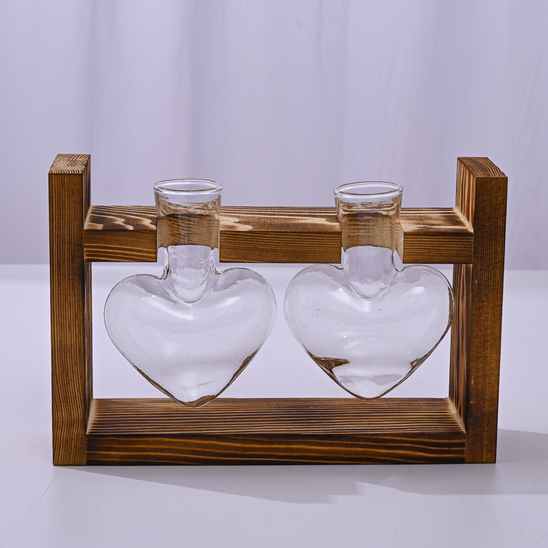 🌿 Rustic Wooden Stand Hydroponic Vases – Soil-Free Plant Growing | Farmhouse Style Décor for Home, Office & Kitchen