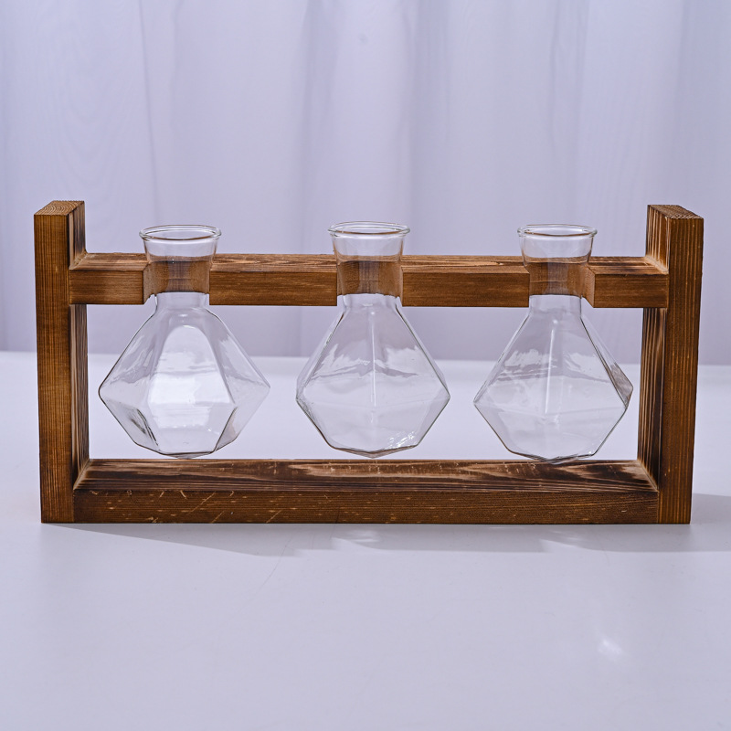 🌿 Rustic Wooden Stand Hydroponic Vases – Soil-Free Plant Growing | Farmhouse Style Décor for Home, Office & Kitchen