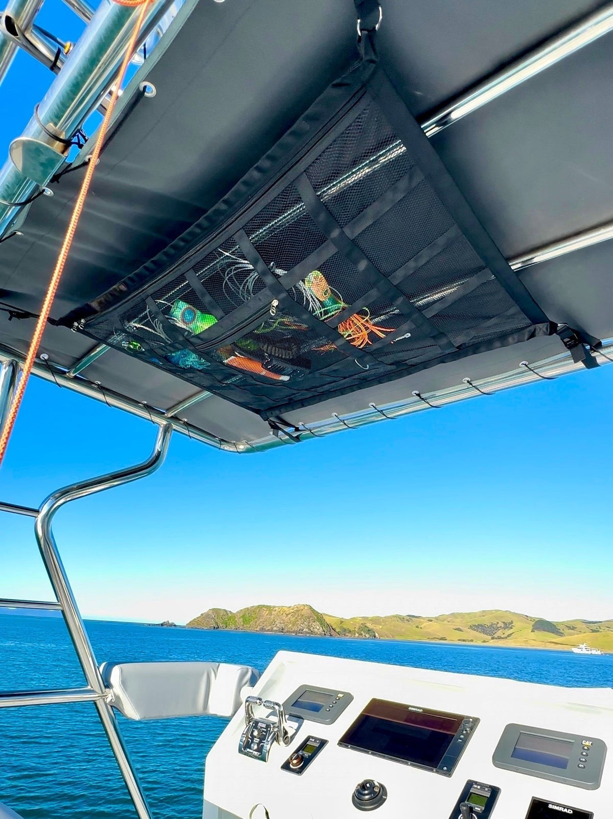 🚤50% OFF NOW! ⏰Overhead Mesh Gear Storage Net, Adjustable Car Roof Storage Bag, Multi‑Pocket Ceiling Mesh Organizer for SUV, Van, 4x4, Boat & Rooftop Tent, Holds Fishing Gear & Outdoor Supplies
