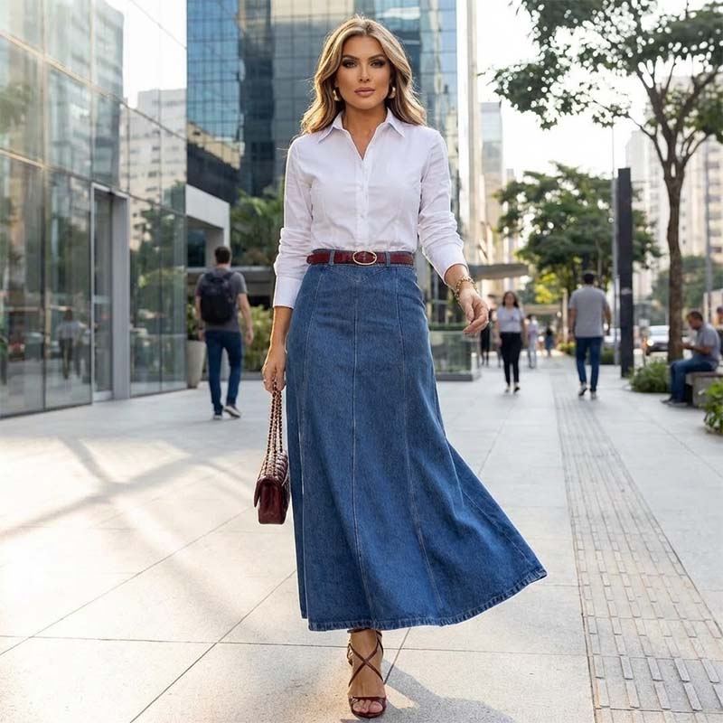 🔥Spring Limited Sale 50%Off!!✨Women's High-Waist A-Line Denim Maxi Skirt💞