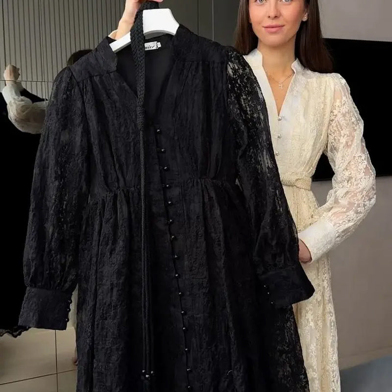 💖Vintage Embroidered Lantern Sleeve Dress & Free shipping✈️