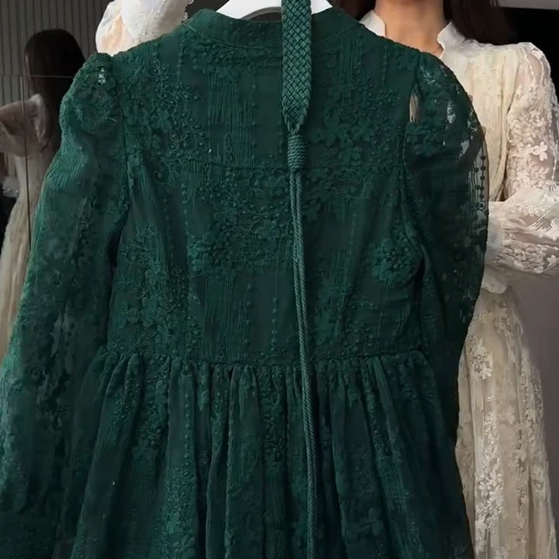💖Vintage Embroidered Lantern Sleeve Dress & Free shipping✈️