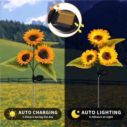 🌻☀️ LIMITED-TIME OFF! 3-Head Solar Sunflower Garden Light – Realistic Petals, IP65 Weather Resistance & Warm White Glow ✨