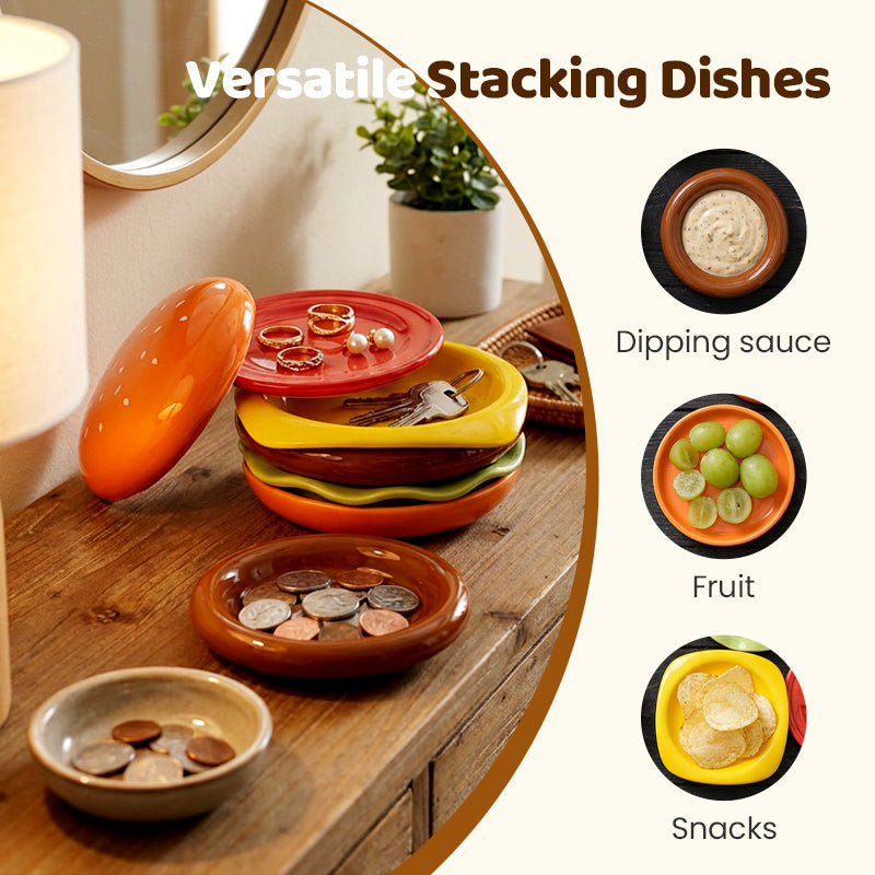 6-Piece Stackable Hamburger Ceramic Dipping Bowl Set