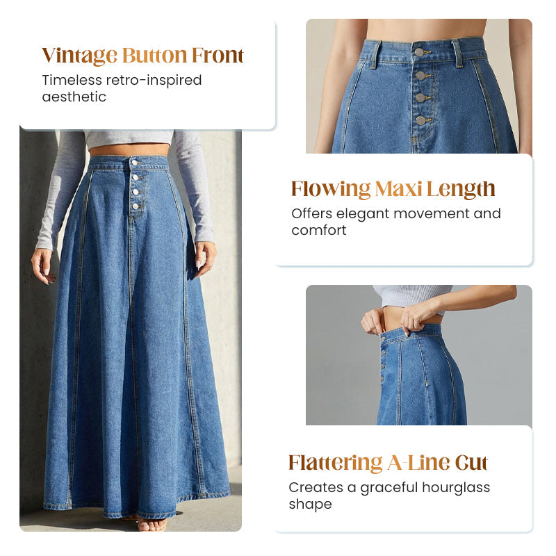 ⏳Limited-time 57% off⏰Vintage Button-Front A-Line Denim Skirt👗