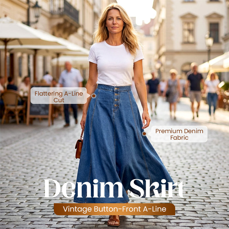 ⏳Limited-time 57% off⏰Vintage Button-Front A-Line Denim Skirt👗