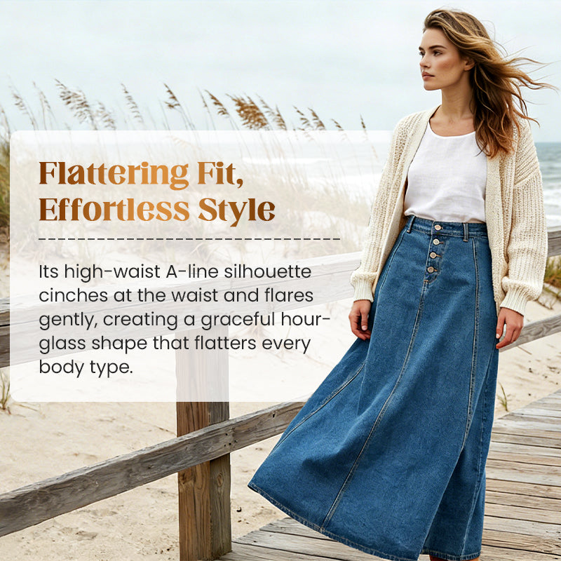 ⏳Limited-time 57% off⏰Vintage Button-Front A-Line Denim Skirt👗