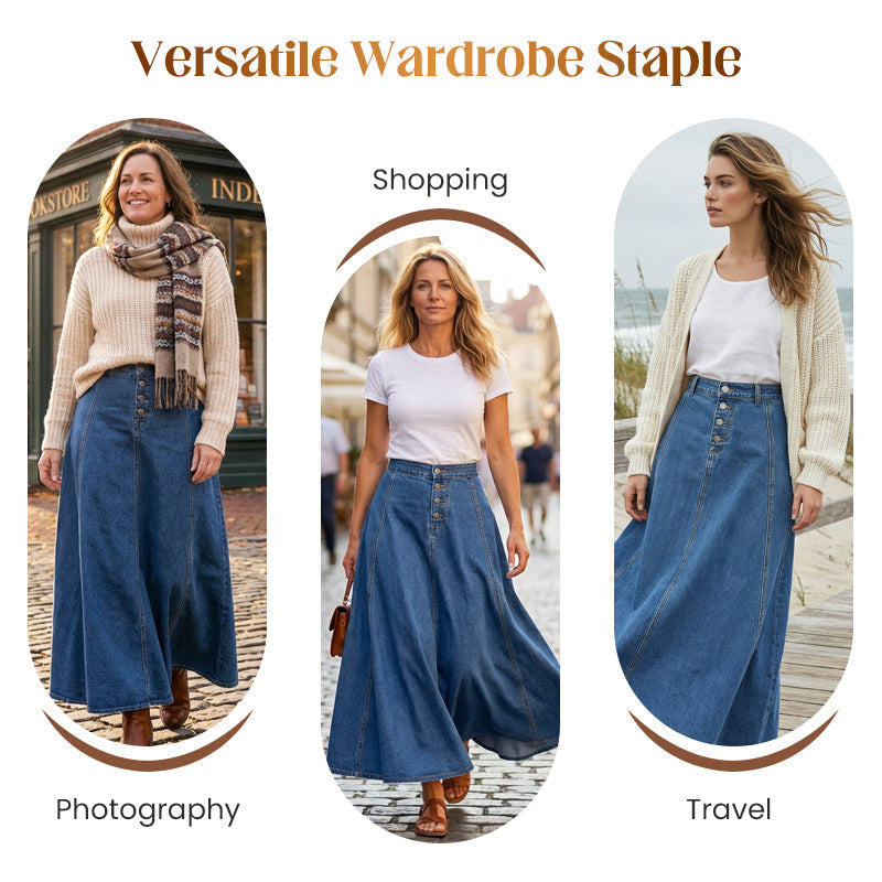 ⏳Limited-time 57% off⏰Vintage Button-Front A-Line Denim Skirt👗