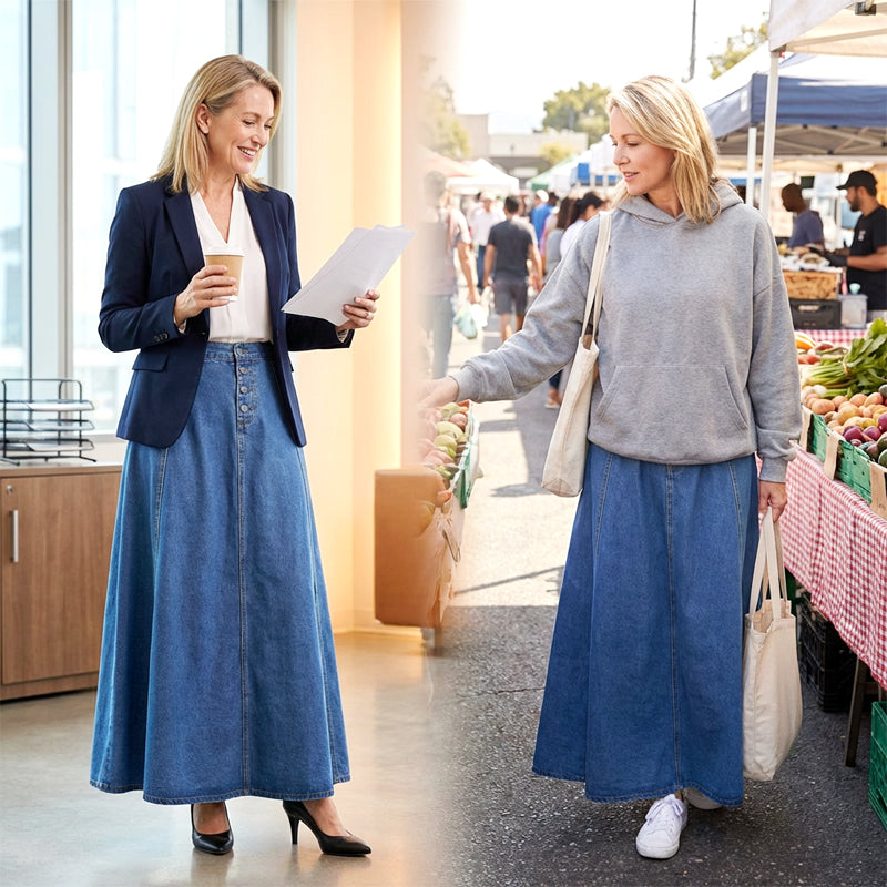 ⏳Limited-time 57% off⏰Vintage Button-Front A-Line Denim Skirt👗