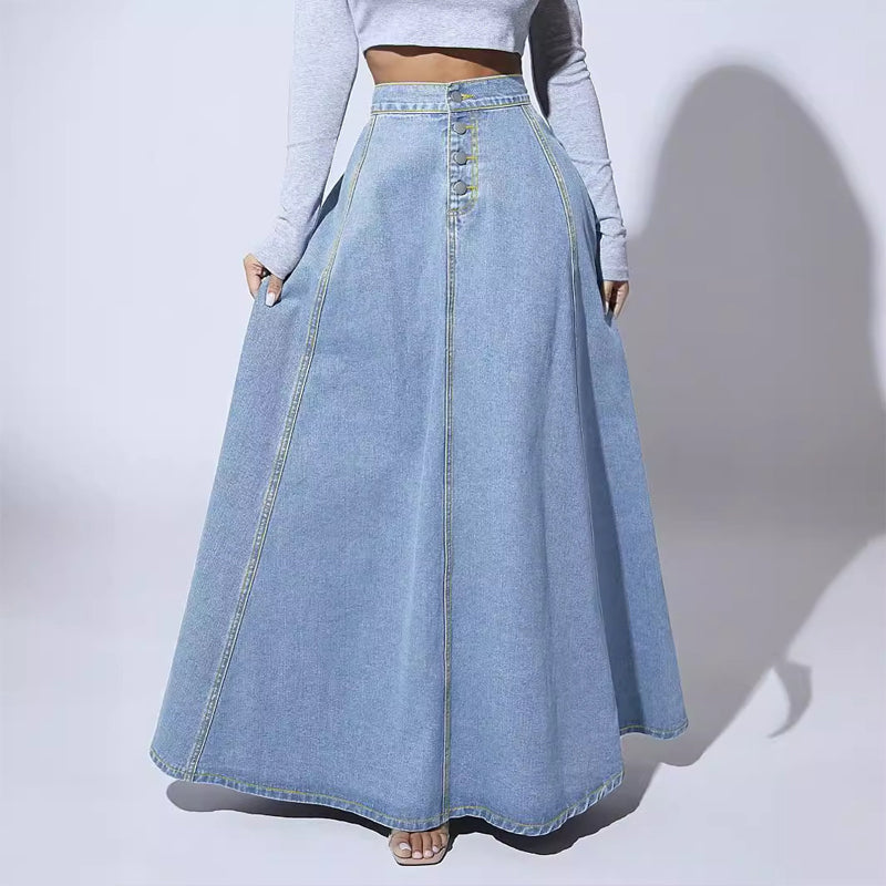 ⏳Limited-time 57% off⏰Vintage Button-Front A-Line Denim Skirt👗