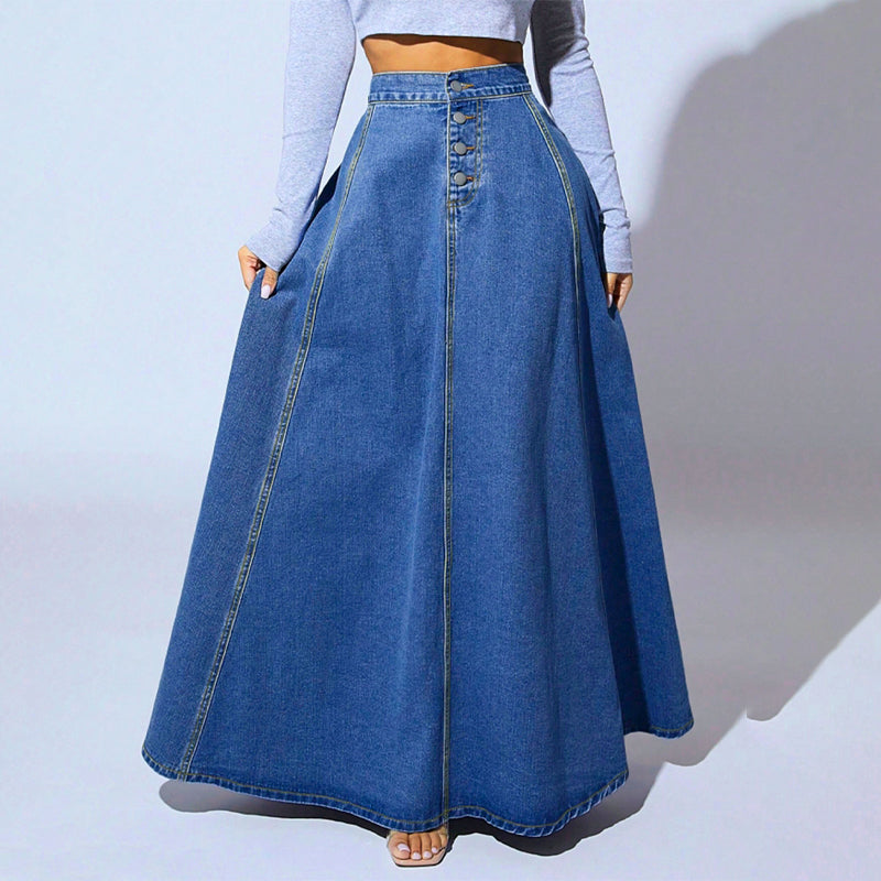 ⏳Limited-time 57% off⏰Vintage Button-Front A-Line Denim Skirt👗