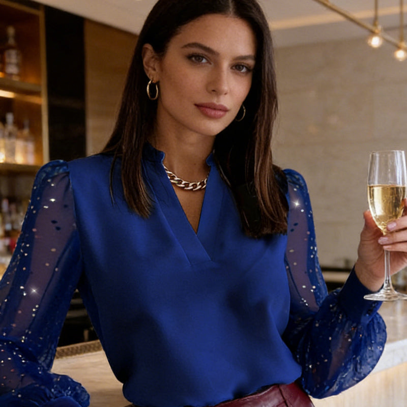 🎁New arrival 50% OFF💥V-Neck Top with Sheer Sequin Sleeves