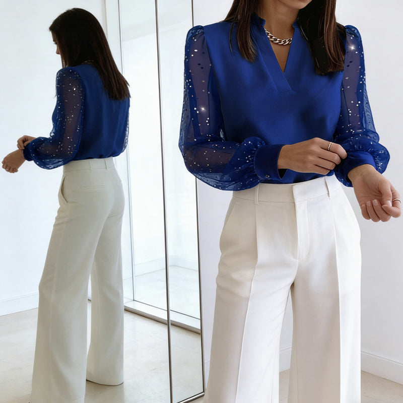 🎁New arrival 50% OFF💥V-Neck Top with Sheer Sequin Sleeves