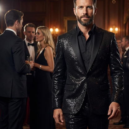 🔥Men's Black Sparkle Tuxedo Suit Set & free shipping ✈️