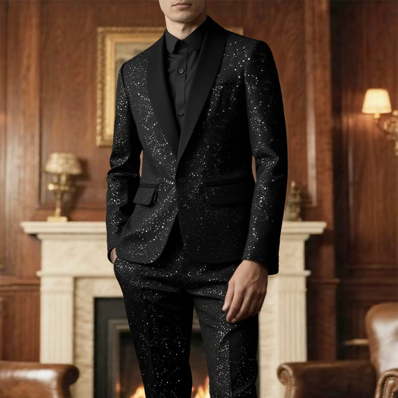 🔥Men's Black Sparkle Tuxedo Suit Set & free shipping ✈️