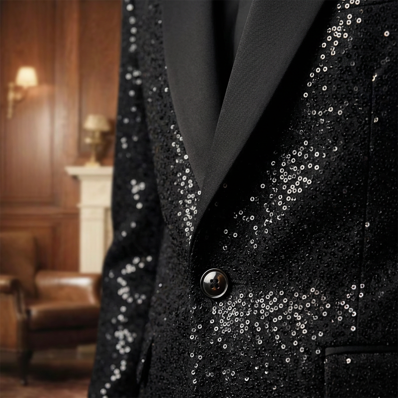 🔥Men's Black Sparkle Tuxedo Suit Set & free shipping ✈️