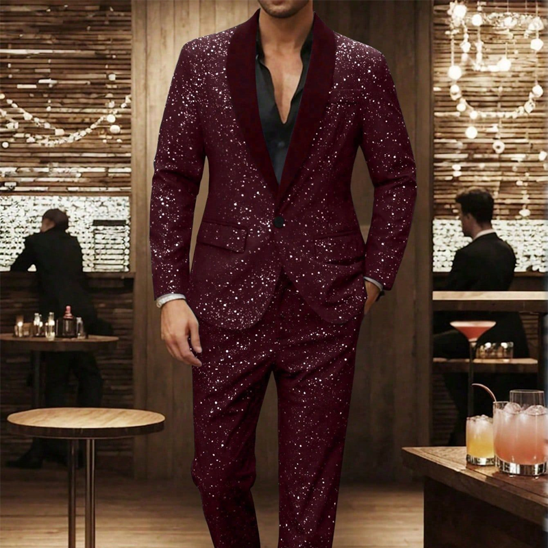 🔥Men's Black Sparkle Tuxedo Suit Set & free shipping ✈️