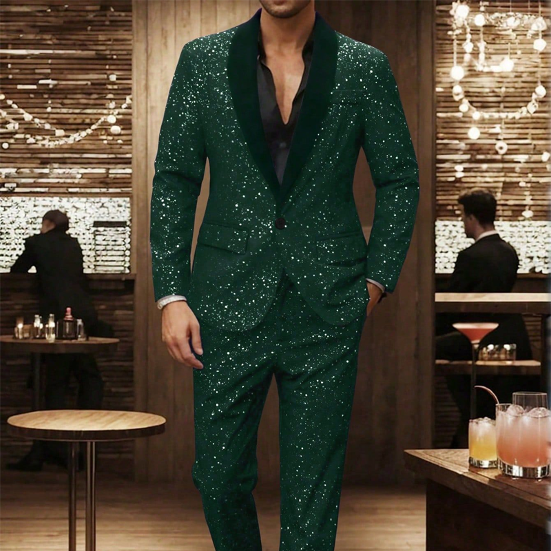🔥Men's Black Sparkle Tuxedo Suit Set & free shipping ✈️