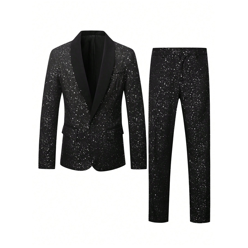🔥Men's Black Sparkle Tuxedo Suit Set & free shipping ✈️