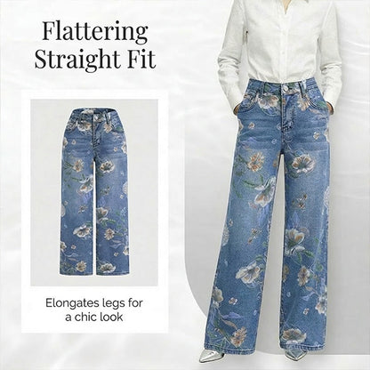 🎁Free Gift 🎁 ⏳Limited-time 50% off⏰Women's Floral Print Straight-Leg Jeans💐👖— Free shipping for two pieces