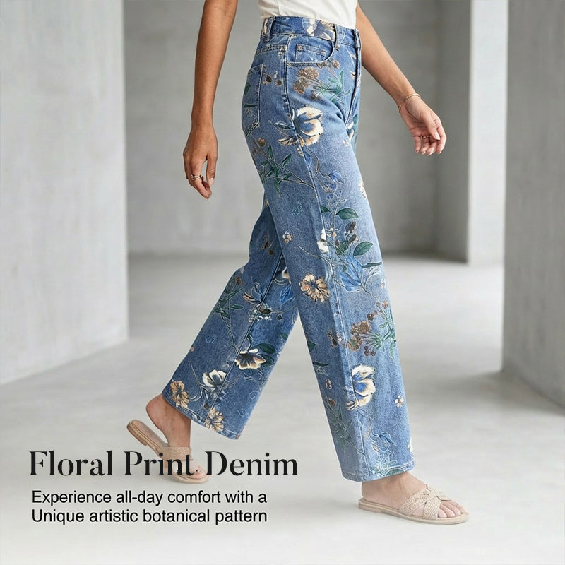 🎁Free Gift 🎁 ⏳Limited-time 50% off⏰Women's Floral Print Straight-Leg Jeans💐👖— Free shipping for two pieces
