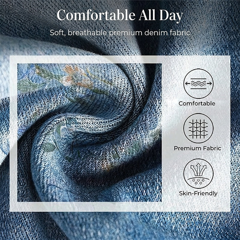 🎁Free Gift 🎁 ⏳Limited-time 50% off⏰Women's Floral Print Straight-Leg Jeans💐👖— Free shipping for two pieces