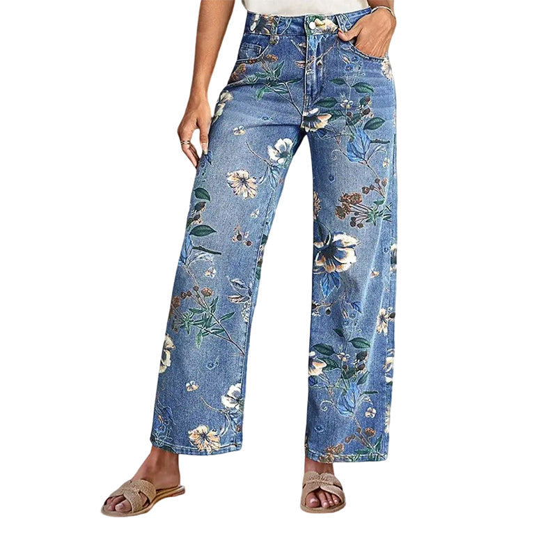 🎁Free Gift 🎁 ⏳Limited-time 50% off⏰Women's Floral Print Straight-Leg Jeans💐👖— Free shipping for two pieces